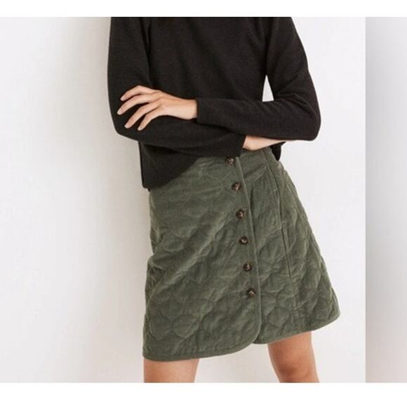 MADEWELL Corduroy Quilted Mini Wrap Skirt Sage Green A-Line Button | 10 - Picture 1 of 9